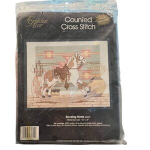 GOLDEN BEE COUNTED CROSS‎ STITCH KIT ROCKING HORSE, 60392 Frame Included VTG